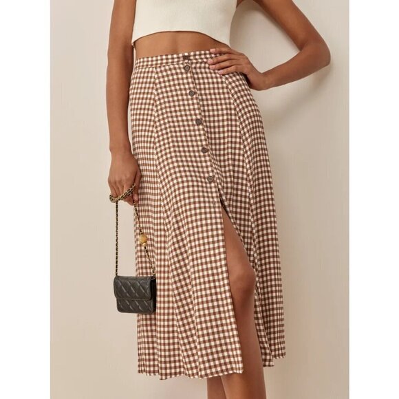 💕REFORMATION💕 Hermosa Skirt ~ Chestnut Check 12 NWOT - Picture 4 of 13